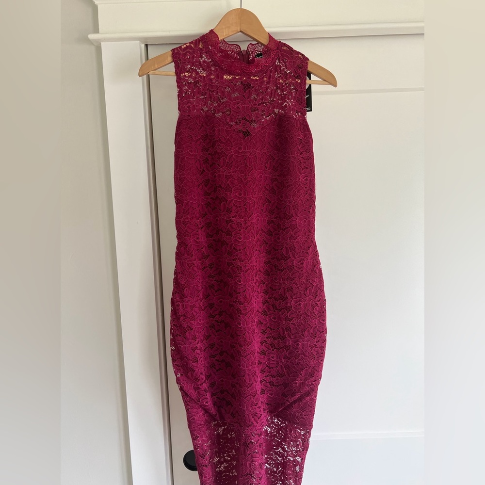 Cerise color lace cocktail dress, new with tags